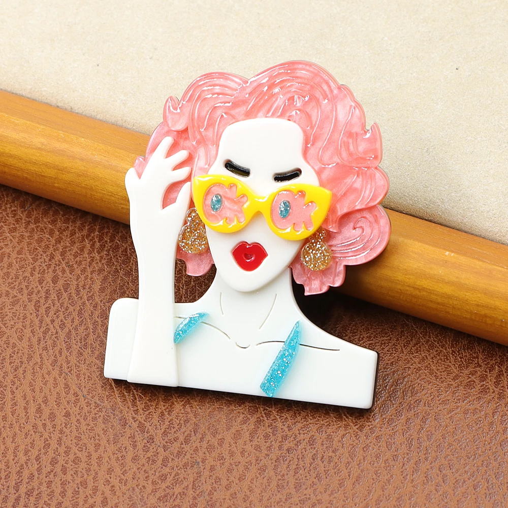CINDY XIANG Acrylic Wear Red Hat Girl Brooch Acetate Fiber Pin Beautiful Lady Pin