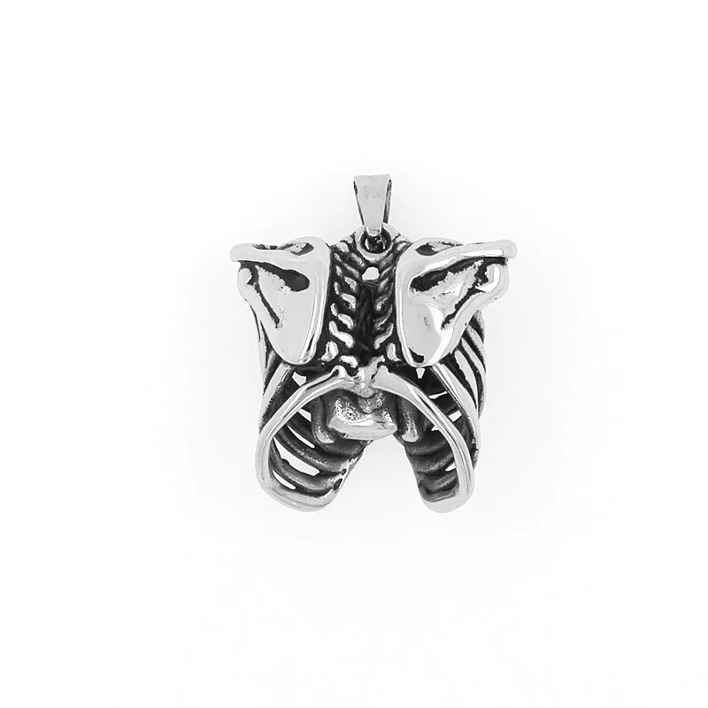 Retro Stainless Steel Gothic Skeleton Rib Pendant Punk Biker Hip Hop Skull Jewelry Bones Necklace for Men Fashion Charms