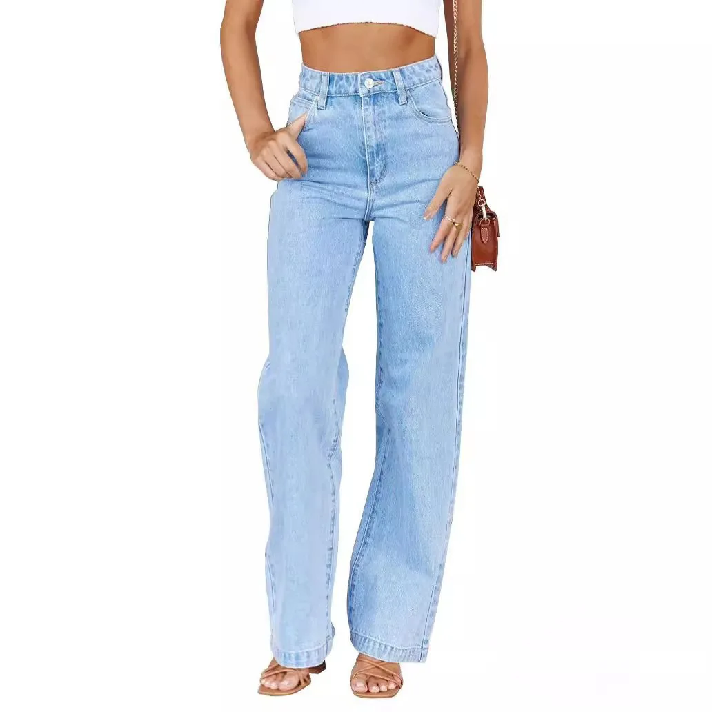 

Commuter Wide Leg Pants High Waist Straight Leg Jeans Waed Stretch Denim Bla Color Spring 2025 Collection Women's Faion
