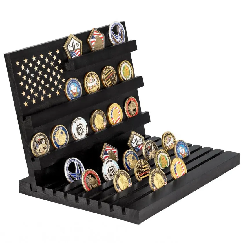 Wooden Coin Medal Display Stand Commemorative Coin Desk Display Rack Showcase Stable Shelf Coin Case For Collectors