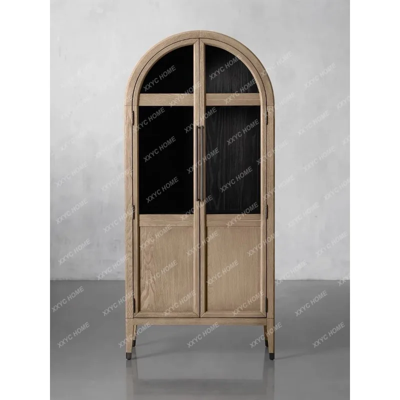 XXSolid Wood  Arch  Retro Glass Door Dustproof Bookcase