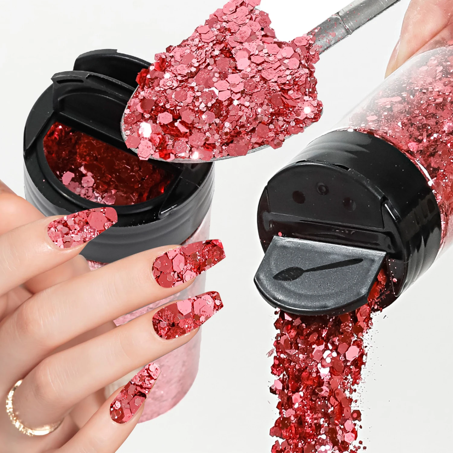 80 g Metallic-Mix, klobiger Glitzer, Bastel-Glitzerpulver, gemischte, klobige, feine, schillernde Nagel-Pailletten für Nägel, Festival-Dekoration – Detail 2