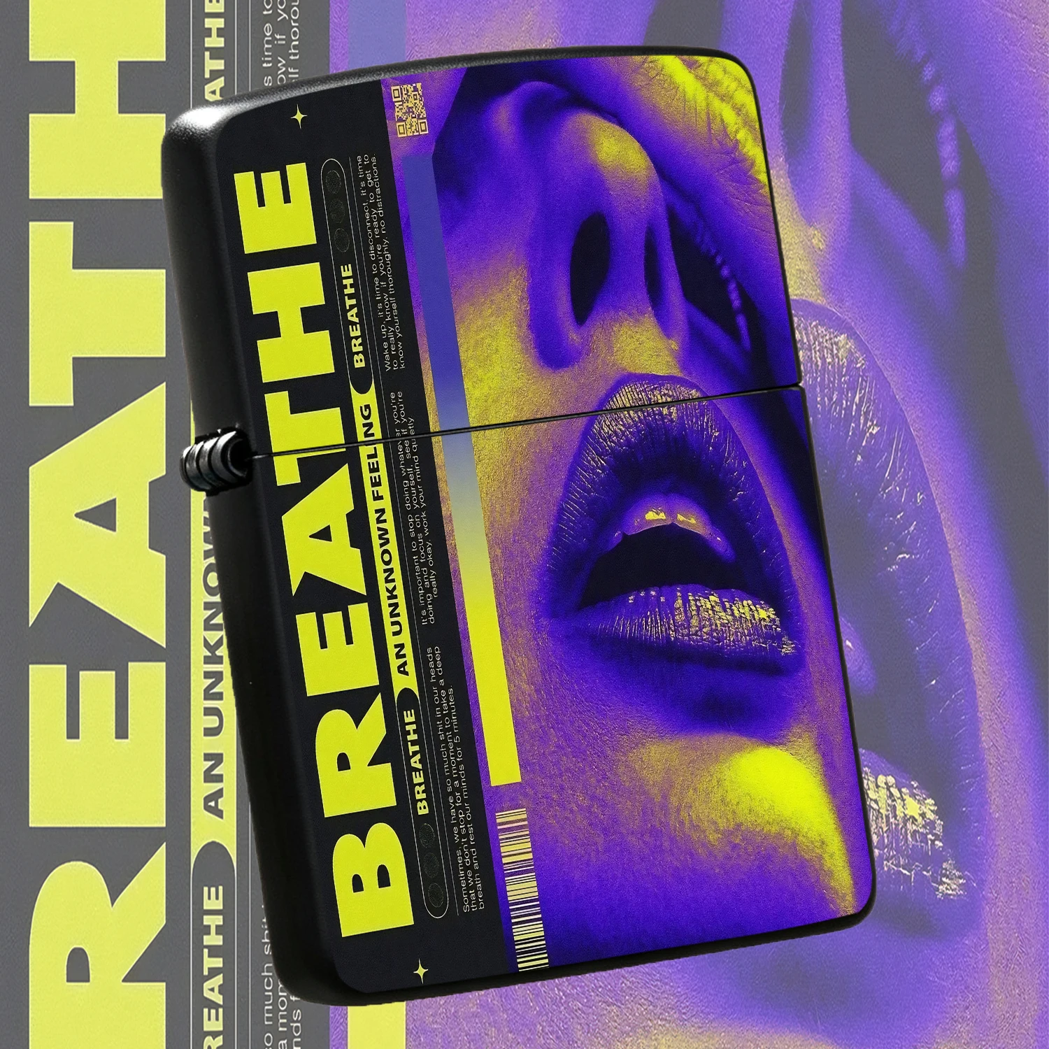 Stylish Cyber Breathe Themed Lighter, Unique Artistic Purple Yellow Contrast Thermal Portrait Design, Portable Daily Use High Sense Item, Perfect For Personal Use Gifting All Scenarios, Durable Exquisite Trendy Practical Carry On Accessory