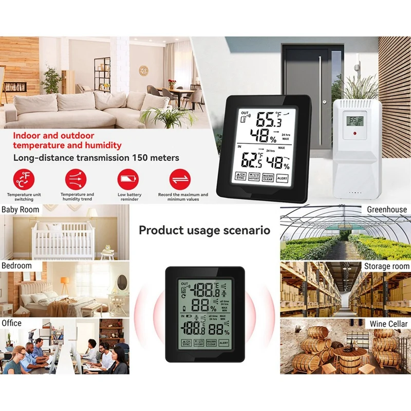 Indoor And Outdoor Digital Electronic Temperature And Humidity Meter With 1 Sensor Backlight Wireless Long-Distance