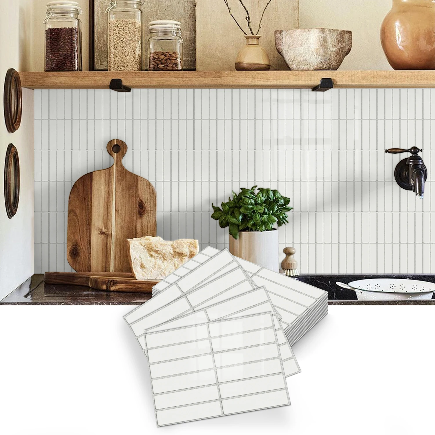 

White tile sticker (17x23cm) self-adhesive high gloss wall sticker, suitable for kitchen and bathroom wall decoration
