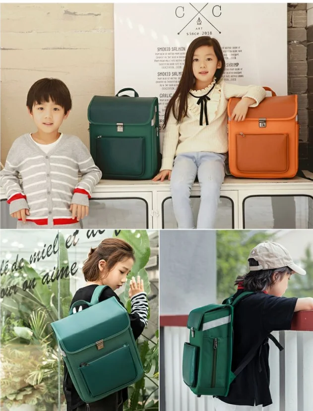 Kids PU Leather Japan Style School Backpack Suspension Japanese Children Satchel Primary School Backpack Bag for boys and girls