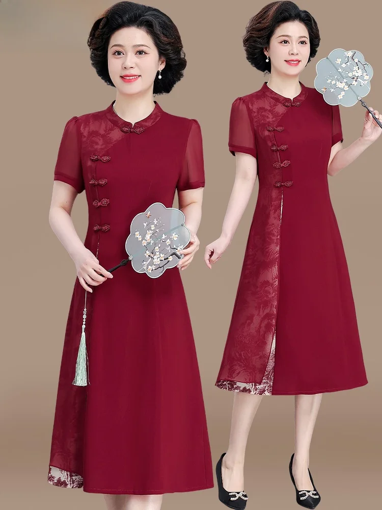 summer-faion-ort-sve-chiffon-dr-midi-length-for-mom-wedding-guest-women-40-49-years-old-v-ne-loose-fit-belted