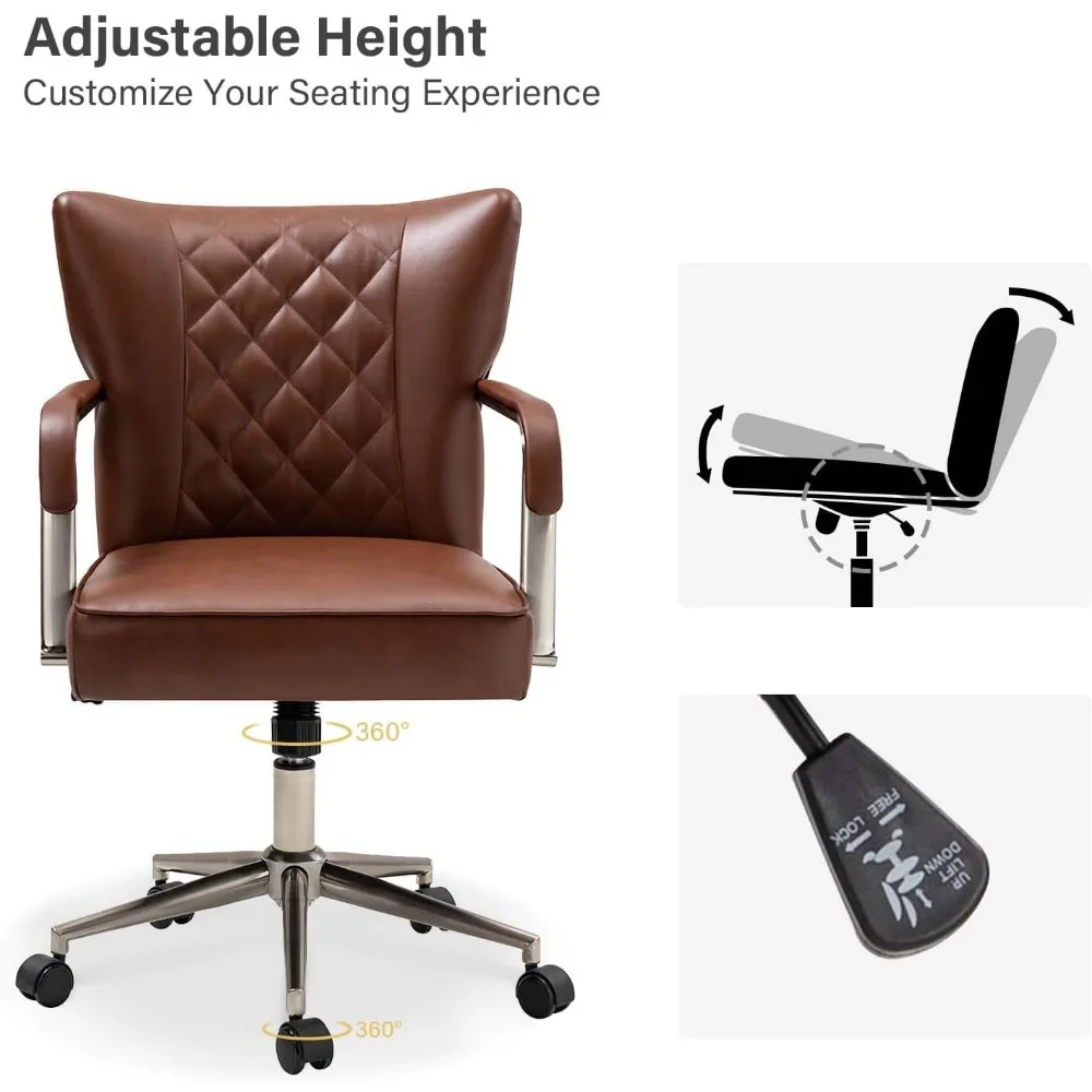 Height-Adjustable 360° Swivel Computer Task Chair, Diamond-Tuft,Faux Leather Home Office Desk Chair with Metal Base