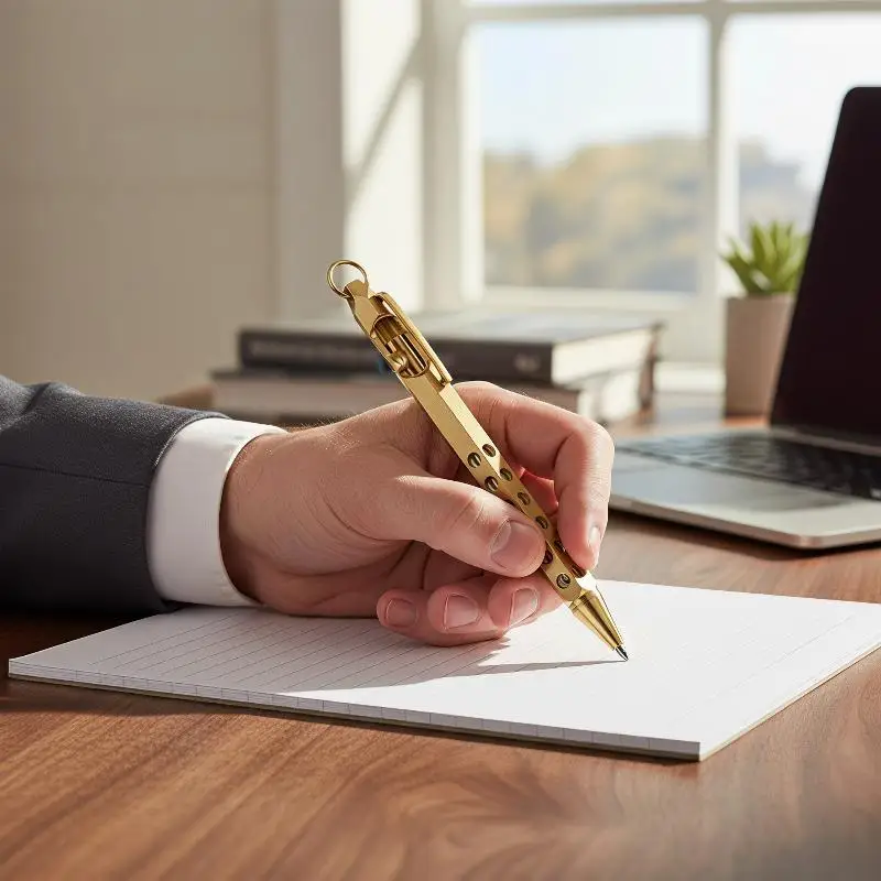 Portable Retro Brass Bolt‑Action Ballpoint Pen, 1.0mm Medium Point, Smooth Writing Signature Pen for Daily Office Use