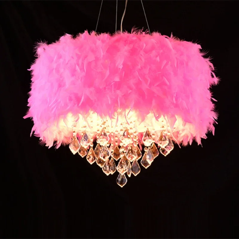 Designer New Simple Feather Chandelier Creative Living Room Bedside Net Popular Girl Warm Romantic Bedroom Led Lighting Fixture