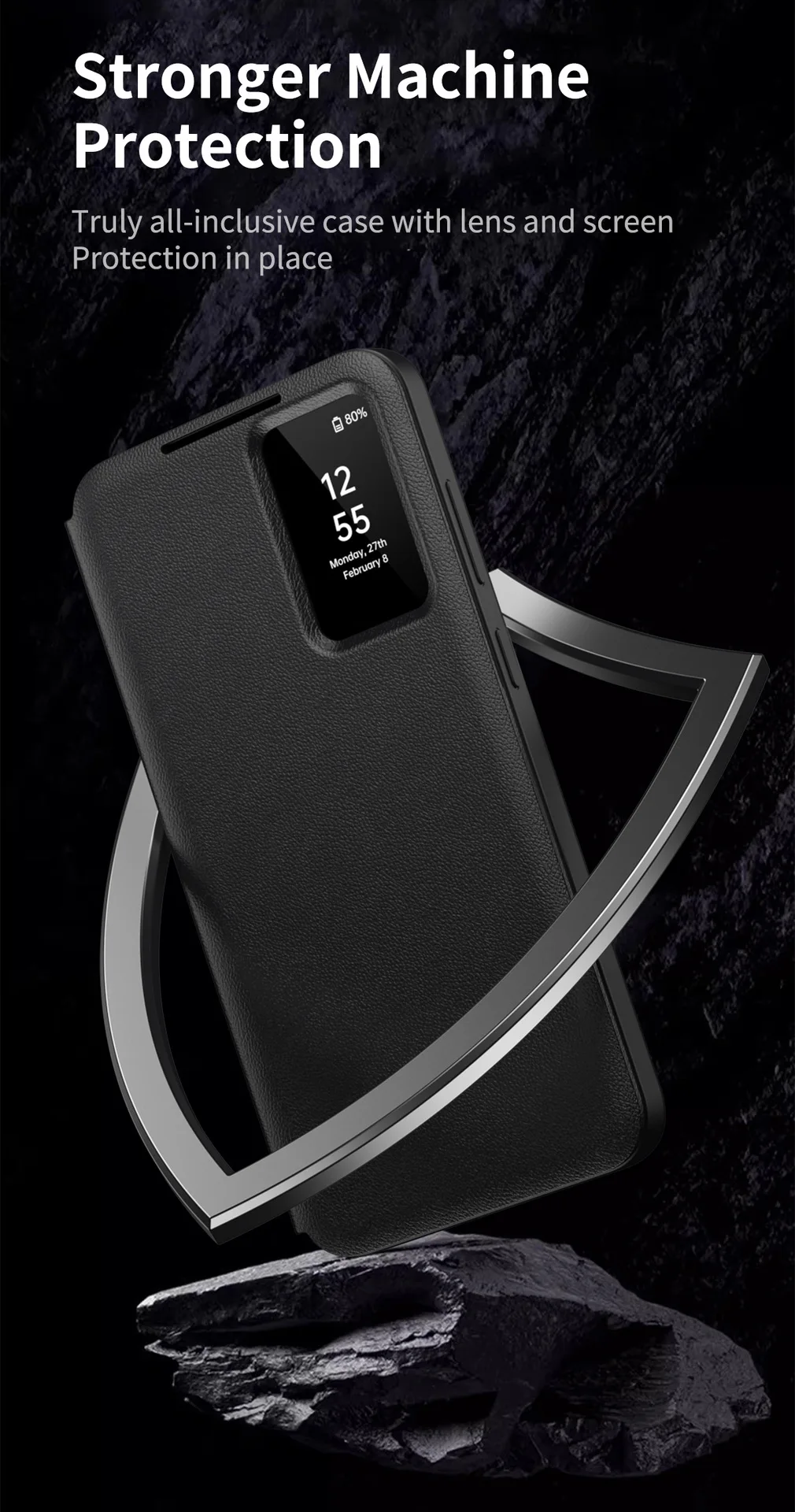 Smart Window Hülle für Samsung Galaxy S25 Ultra S26 FE S24 Plus S23 S22 Leder Anti-Schock-Hüllen Ohne Flip-Cover mit Anrufannahme-Funktion – Detail 5