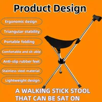 2-in-1 Folding Cane and Chair Foldable Travel Cane, Suitable for Hiking, Camping, Outdoor Activities 3