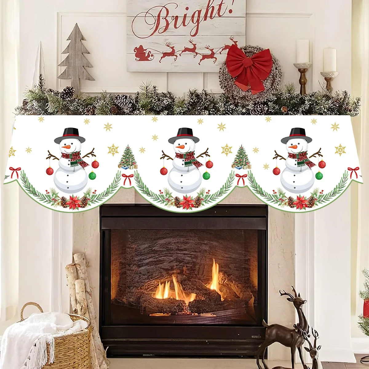 Navidad chimenea Mantel bufanda mantel cubierta para el hogar 2025 Navidad muñeco de nieve sala de estar Navidad Natal regalos de Año Nuevo 2026