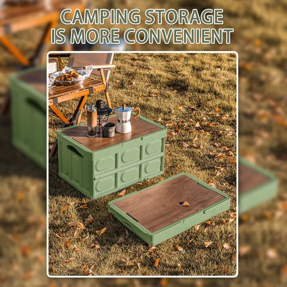 Outdoor Camping Storage Box Car Trunk With Wooden Lid Household Stackable Container Large Capacity Bin Folding Organizing Boxes