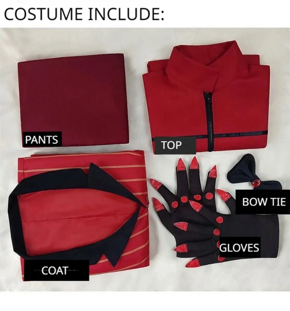 Anime Hazbin Cosplay Hotel ALASTOR Uniforme Costume Cosplay Uomo Donna Costume di Halloween Set completo (giacca + pantaloni + camicia + cravatta + guanti)