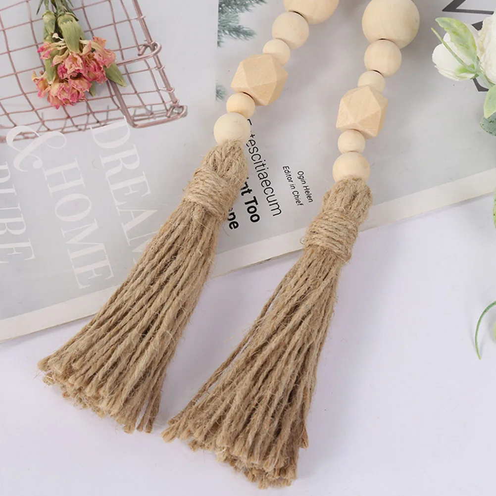 

Wooden Beads Pendant Home Decor Christmas Chic Rope Balls Wall Hanging Decor Beads String Environmental Safety