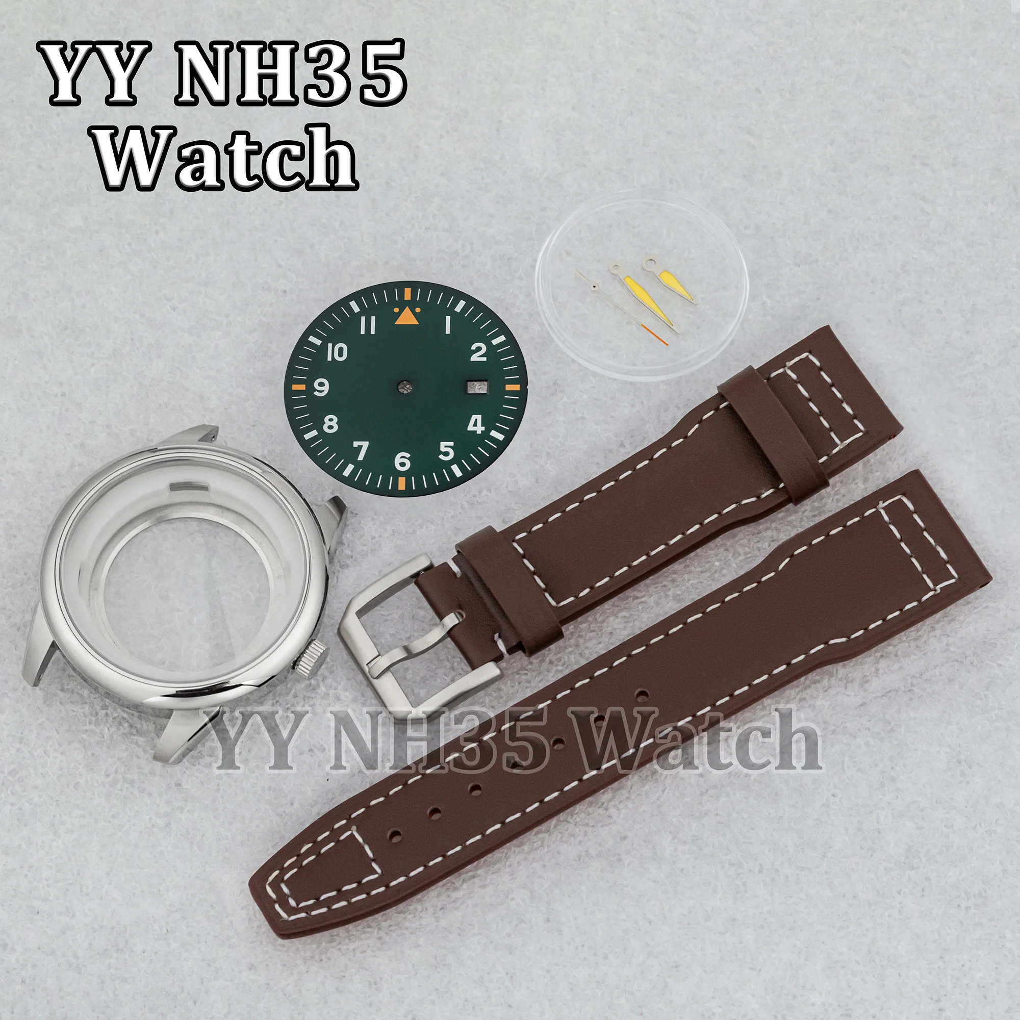 NH35 Case Leather Strap for Mark XX Watch Mod Parts 42.7mm Watch Case 21mm Watchband fit NH35 Automatic Movement Watch Bracelet