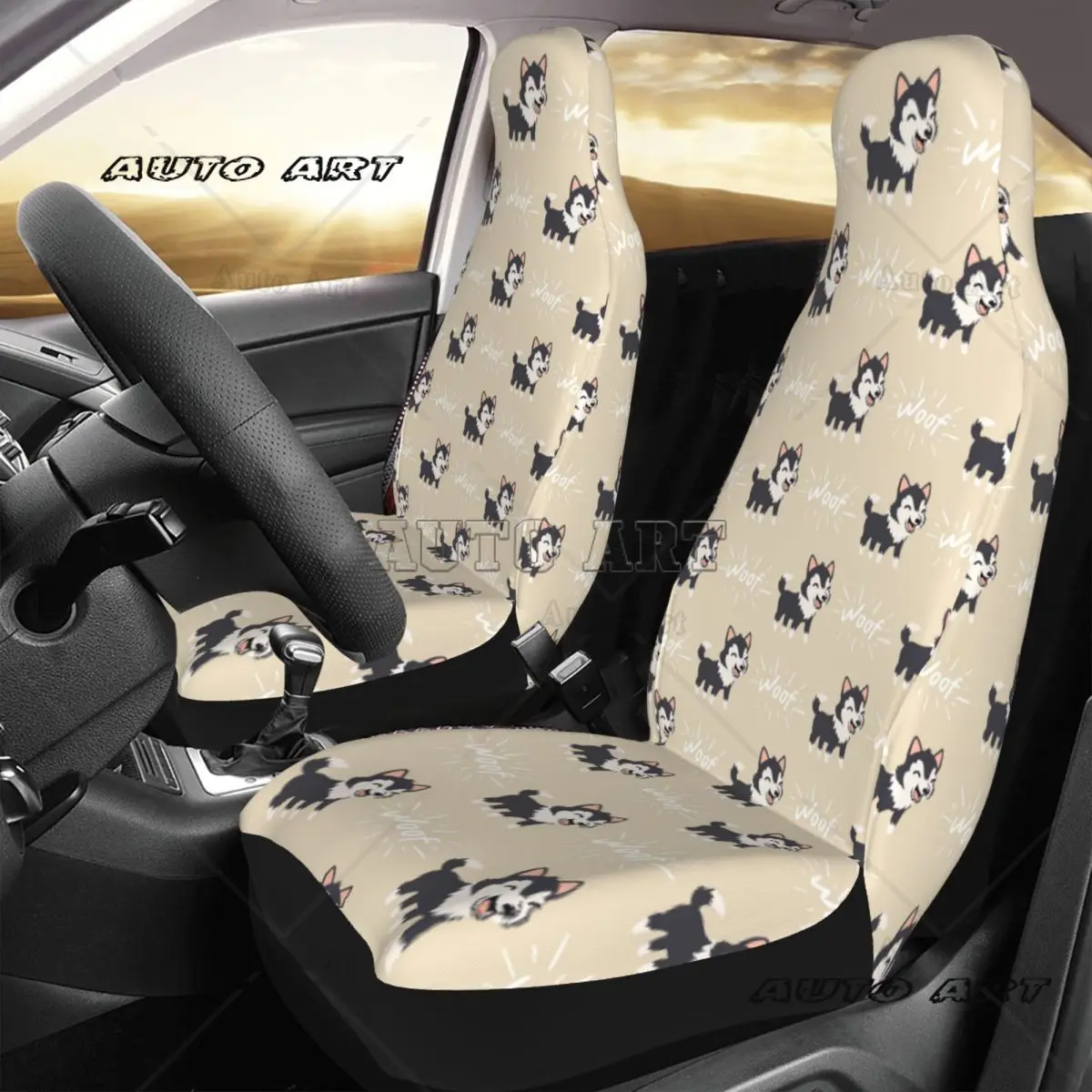 Cute Cartoon Siberian Husky Dog Car Seat Cover Protector Interior Accessories For SUV Animal Auto Seat Cover Seat Protector