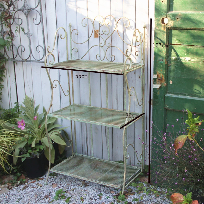 Vintage Retro Metal 3 Tier Foldable Flower Shelf for Garden Groceries Shelving