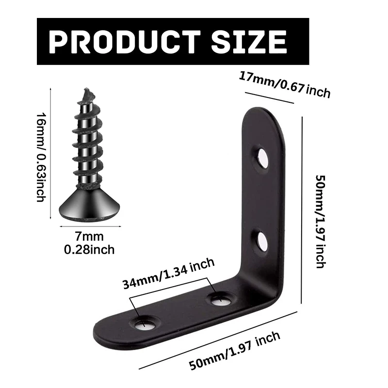 6-20Pcs L Bracket Right Angle Corner Brace, Stainless Steel 2 x 2 Inch Joint Right Angle, Black Bracket Shelf with Screws