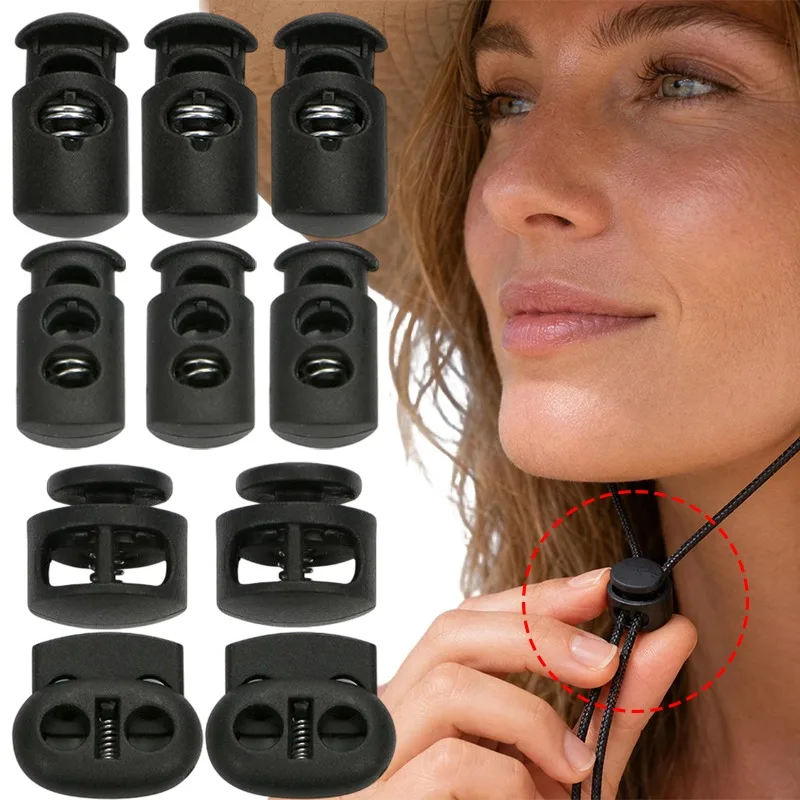 10/50Pcs Plastic Spring Cord Buckle Set Pig Nose Long Double Hole Rope Stopper Auto Lock Adjustable Drawstring for Clothing Bags