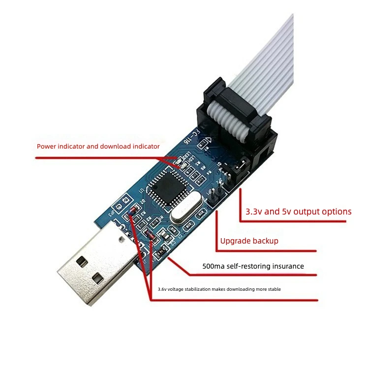 2pcs USBASP USB ISP Programmer for 51 AVR Microcontroller Download Cable with Self Recovery Overcurrent Protection