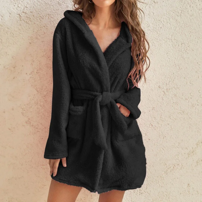 Winter Robe Ladies Dressing Gown Fluffy Bathrobe Hooded Bathrobe Pyjamas Women Bathrobe Winter Pyjamas Female Home Clothing