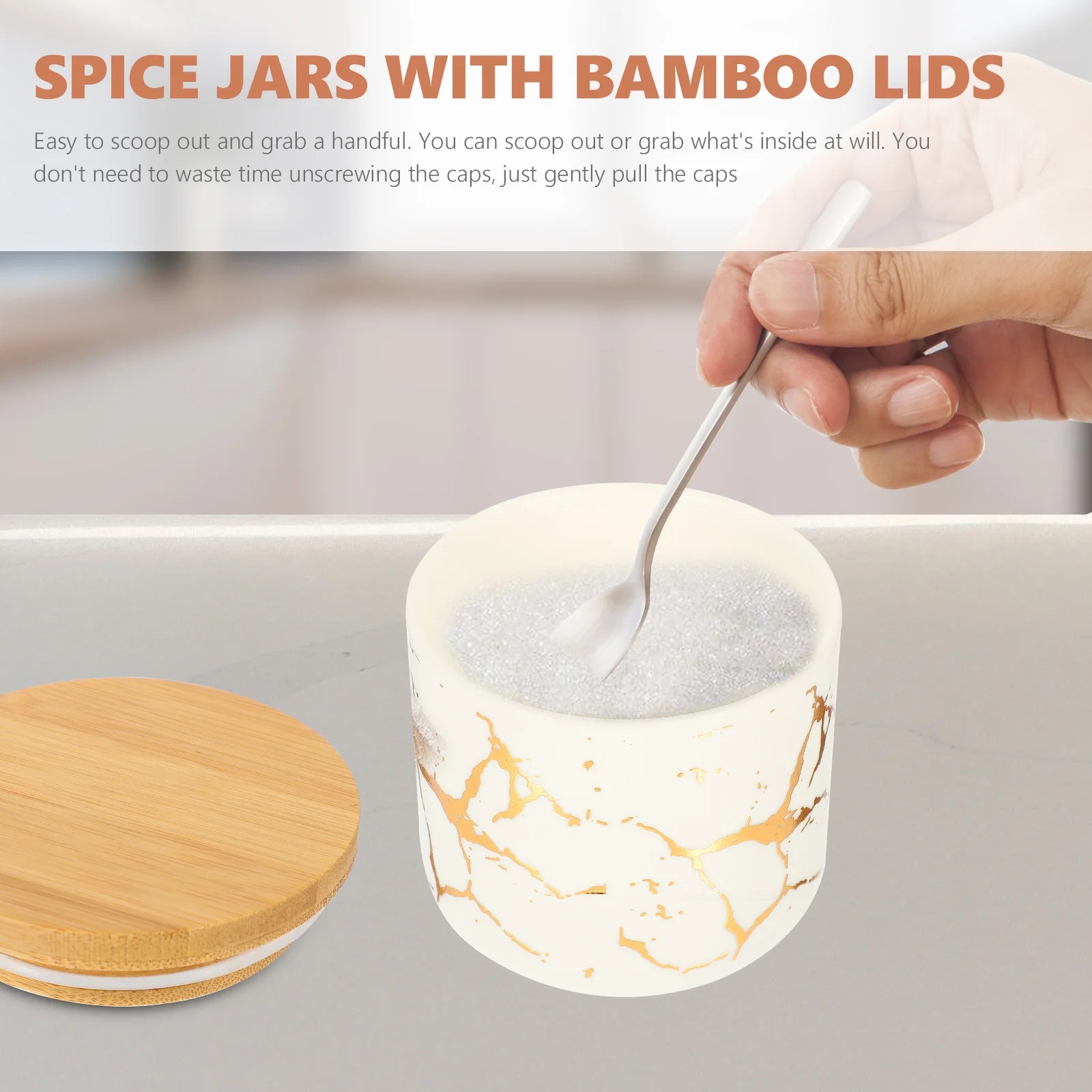 

Portable Ceramic Jar 300Ml Storage Container For Tea Coffee Spices Kitchen Pantry Bamboo Lid Dust Proof Decorative