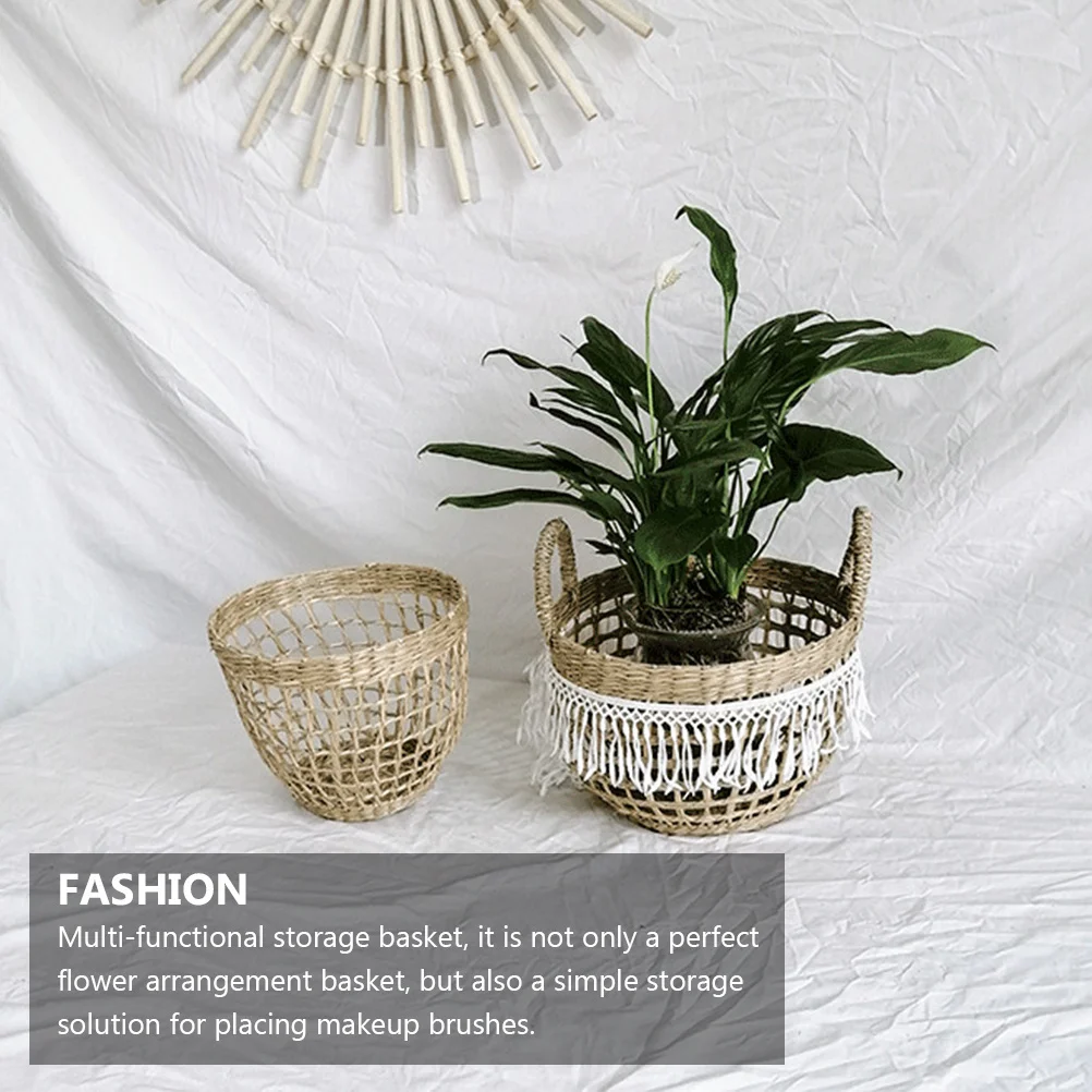 

Straw Woven Basket Pastoral Style Flower Arrangement Decorative Storage Organizer for Living Room Bedroom Office