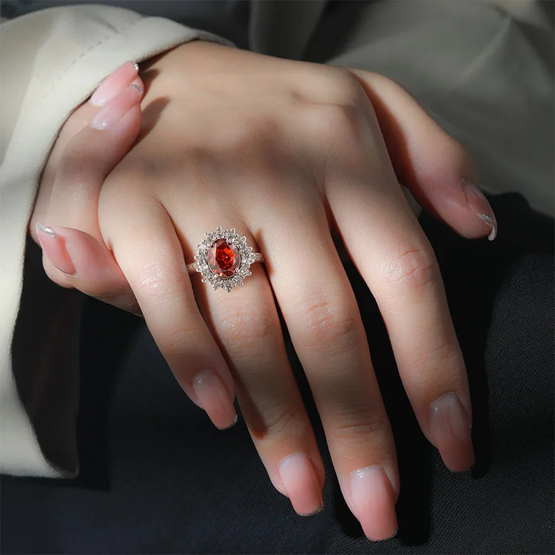 925 Sterling Silber Mode Luxus-Ring mit Eisblumen-Schliff, Taubenei-Sonnenblumen-Kristall und Zirkon für Damen, Schmuckgeschenk – Detail 8