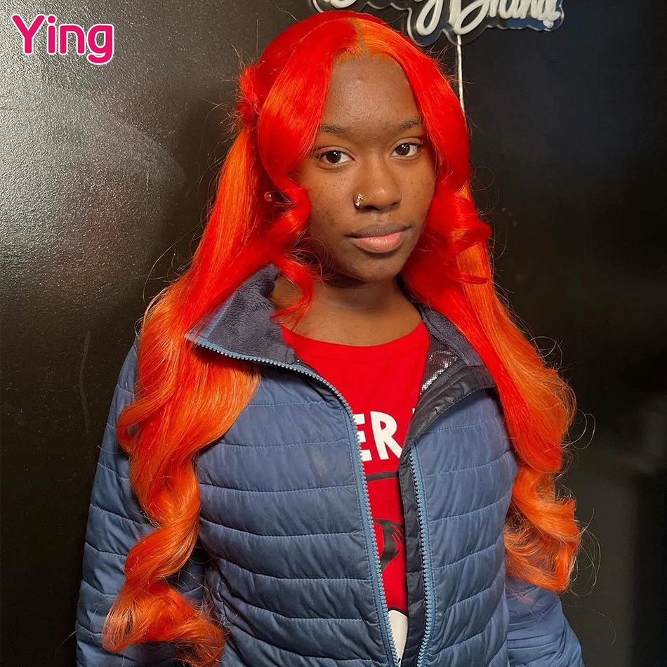 Orange Red 200% Body Wave Human Hair Wigs 13x6 Transparent Lace Front Wig PrePlucked Brazilian Ready Go 13x4 Lace Frontal Wig