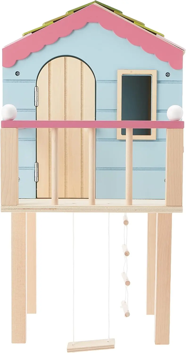Wooden Tree House Playset with Ladder Slide and Swing for 7-Inch Dolls
