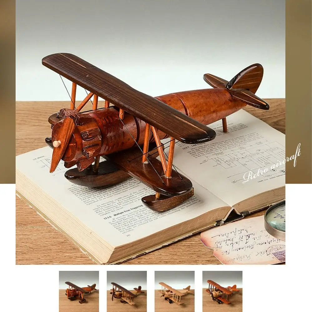 Durable Nostalgia Creative Decorative Ornaments Airplane Model Home Ornament Vintage Wooden Airplane Wooden Crafts