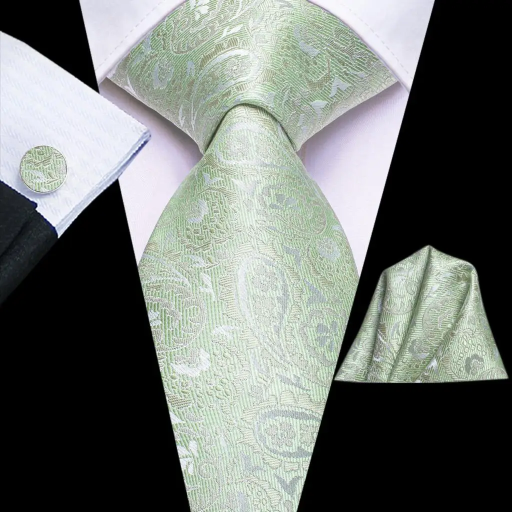 

Paisley Sage Green 2022 New Fashion Brand Ties for Men Wedding Party Necktie Set Handky Cufflinks Gift Wholesale Hi-Tie Dropship