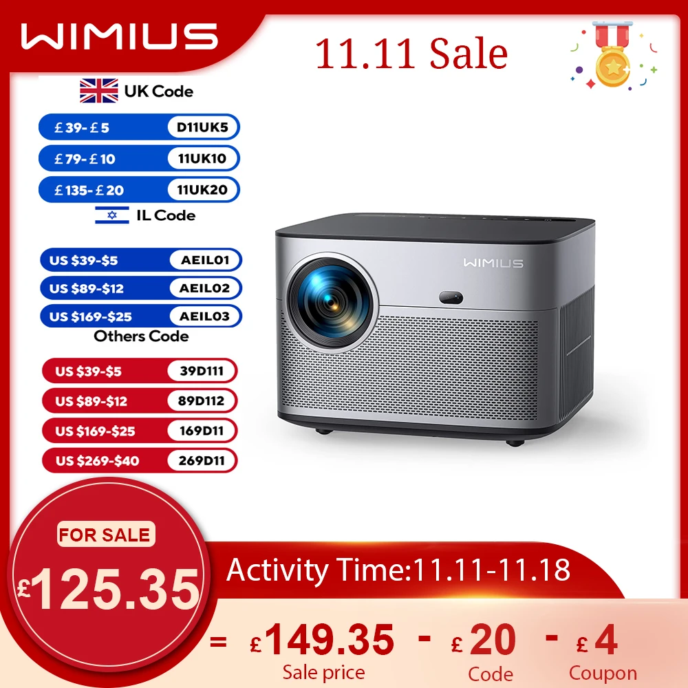 Wimius Projector Native 1080P Full HD 500 ANSI 25000L 4K Supported WIFI 6 Bluetooth Projector Autofocus Keystone Correction