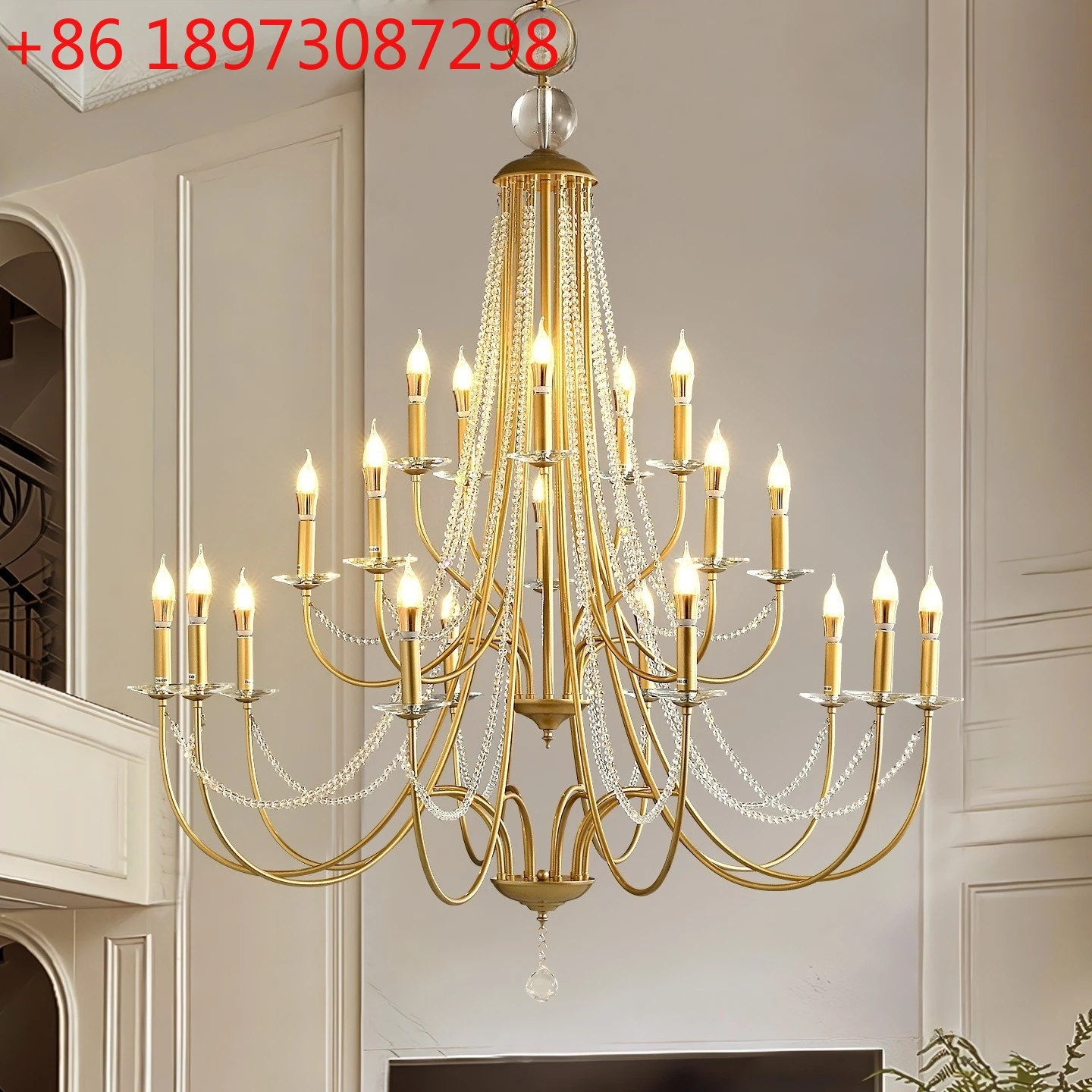 

French living room light luxury dining room lamp American vintage villa crystal chandelier