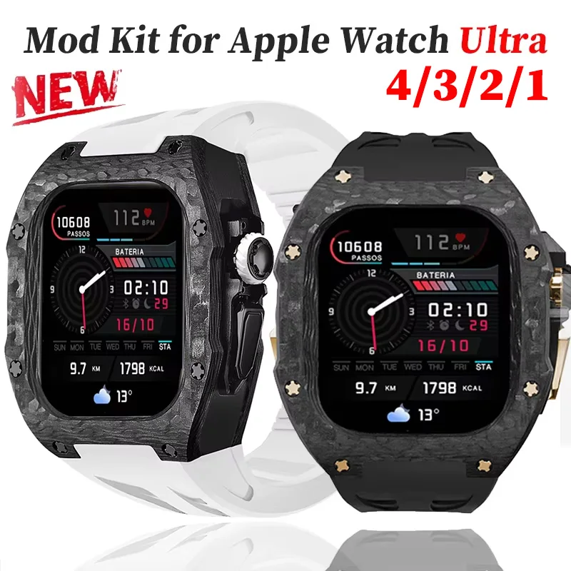 Luxury Titanium Alloy/Carbon Fiber Case Modification Kit for Apple Watch Ultra 4/3/2/1 49mm Fluororubber Strap High Quality Kit