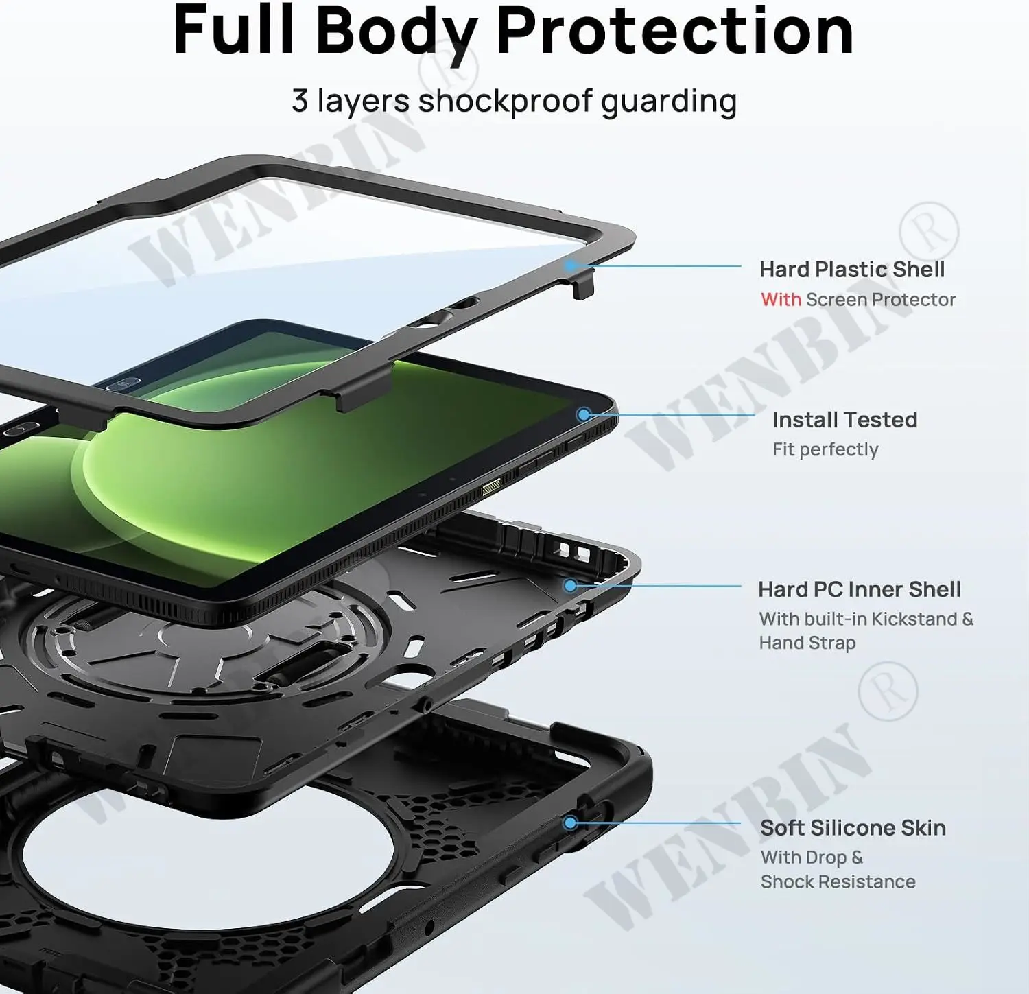 Case For Samsung Tab Active 5 4 Pro Tablet Heavy Duty Shockproof Protective Rotating Stand Hand Strap Holder Black Case Fundas