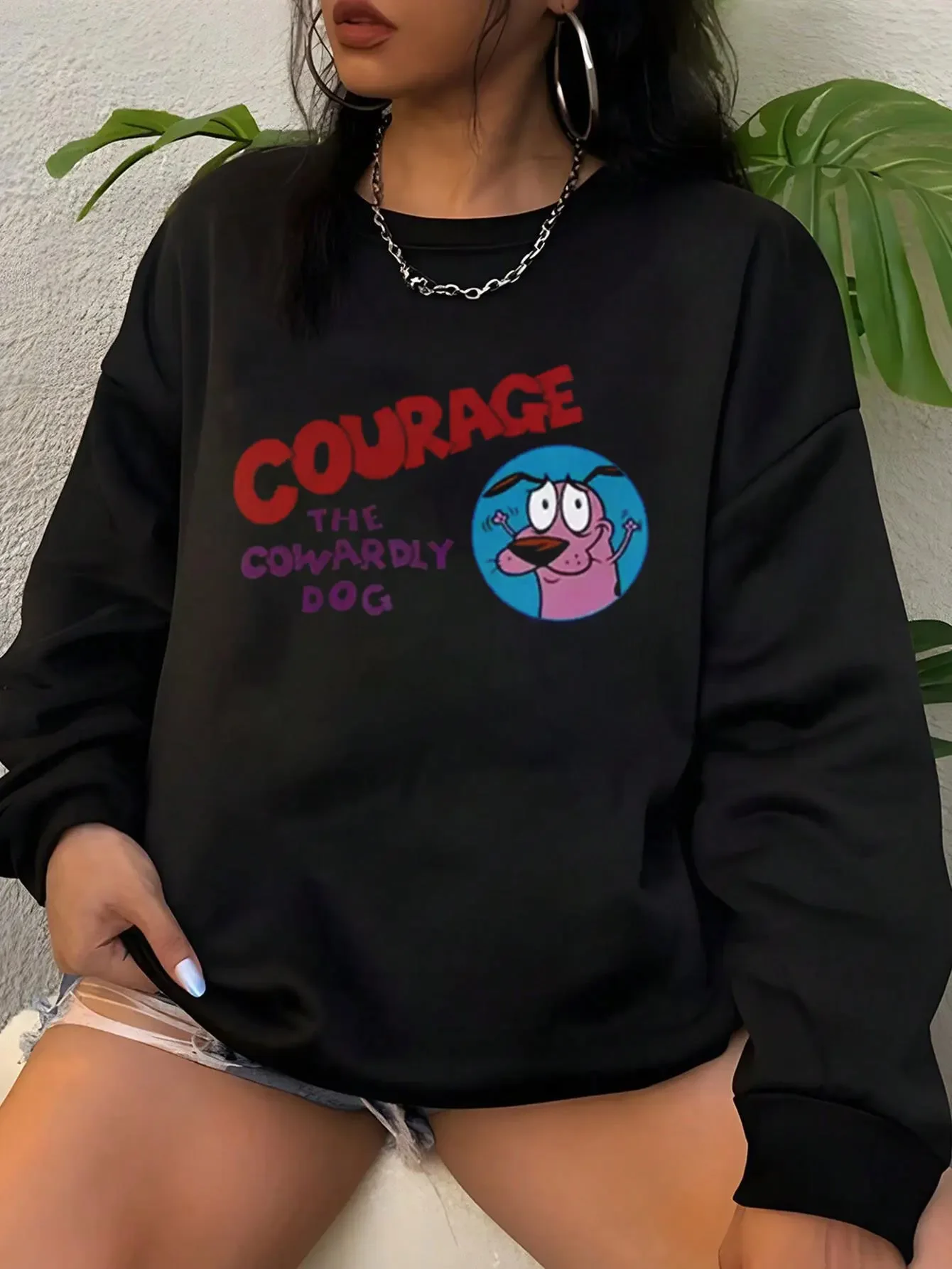 New Classic Courage The Cute Dog Logo Graphic Sweatshirts Hoodies Lady Fashion Autumn Cute 90s Women Long Sleeve Women's Wear