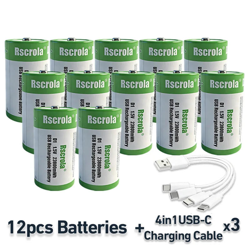 Hoge capaciteit 1.5V 23800mWh USB oplaadbare D-cel lithium batterij (LR20) voor gasfornuis, waterverwarmer, zaklamp, radio's - afbeelding 1