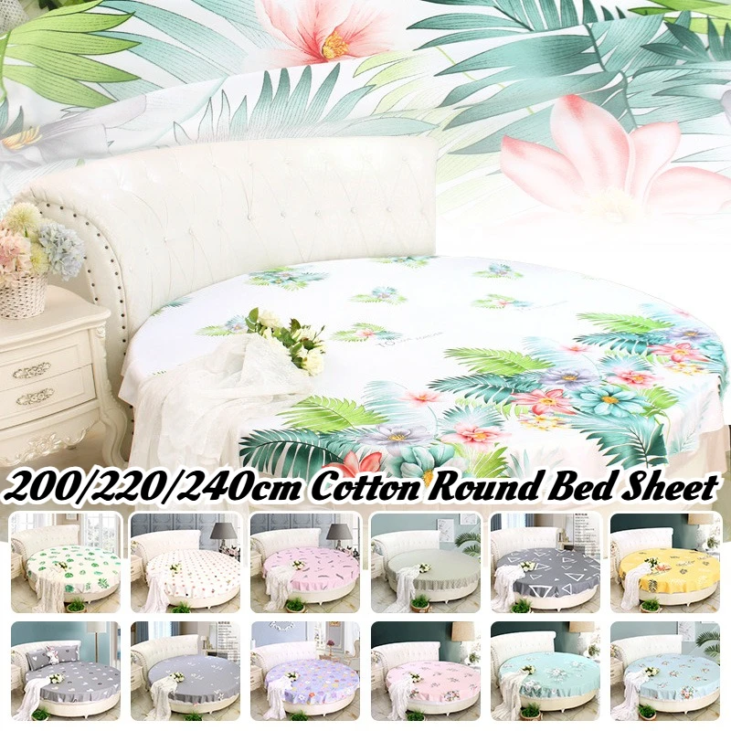 200/220/240cm Cotton Round Bed Sheet Floral Printed Circular Flat Sheet Soft Breathable Round Bedding Cover for Round Mattress