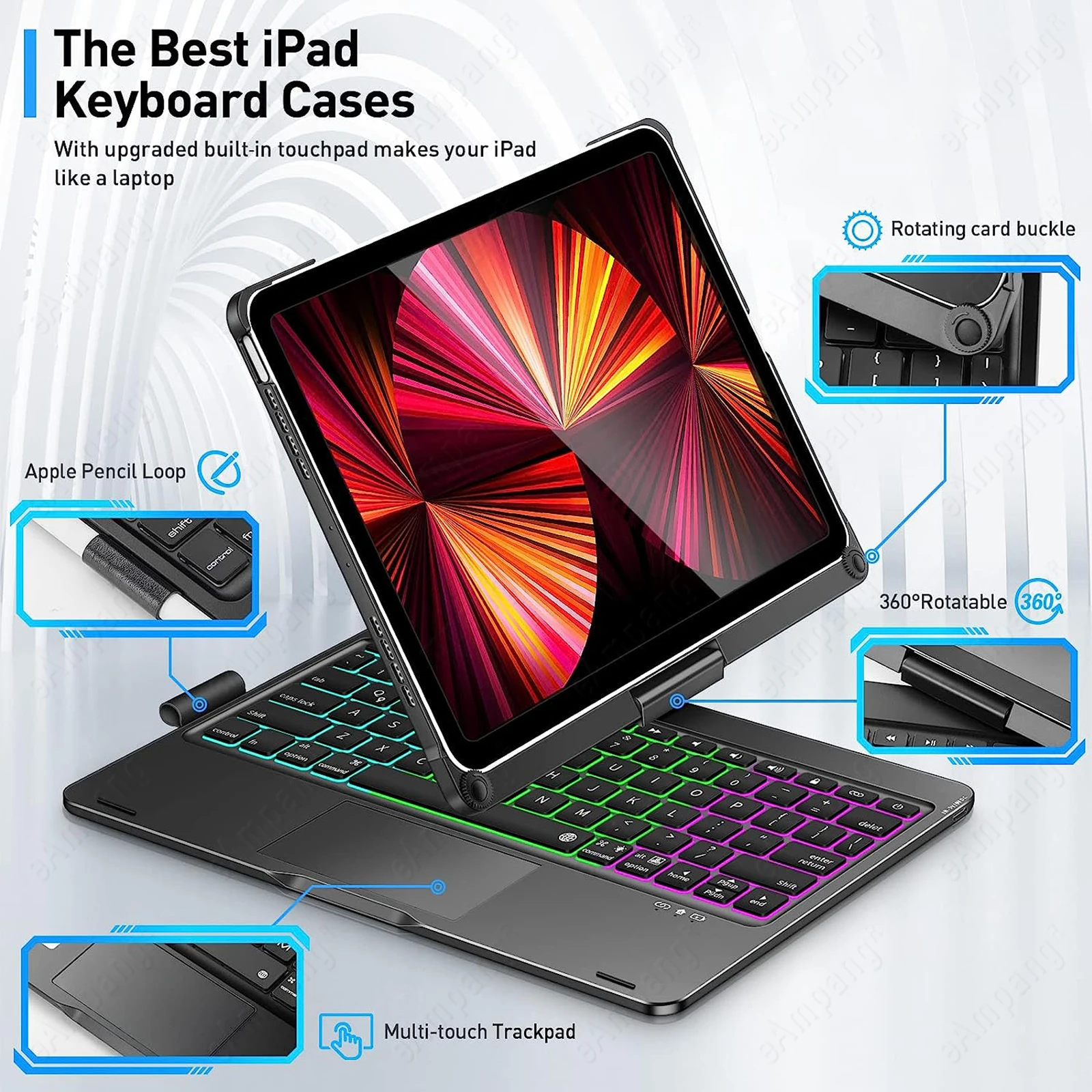 Magic Touchpad Keyboard Case para iPad Mini 6 10,2 7th 8th 9th 10,5 Air 3 4 5 10th 10,9 Pro 11 12,9 2018-2022 español portugués