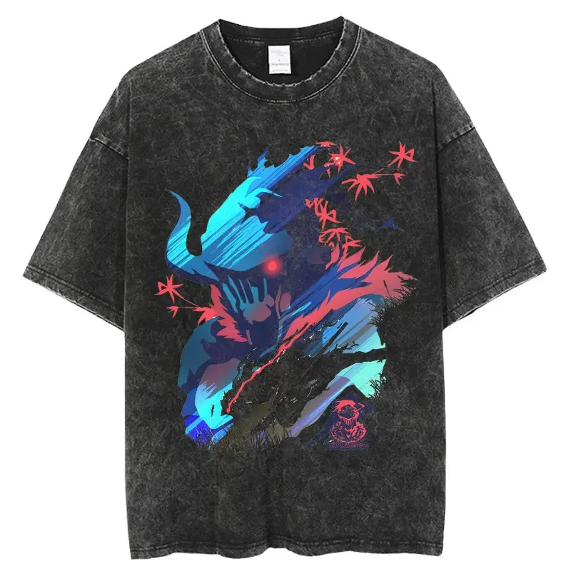 Demon Slayer 2026 Summer Vintage Washed Cotton T Shirt Oversized Streetwear Inosuke Hashibira Beast Breathing Abstract