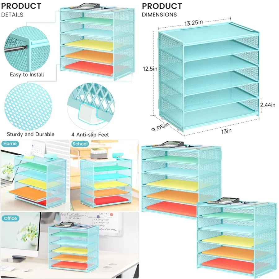 

2 Pack 6 Tier Paper Organizer, Metal Mesh Desk File Folder, Letter Tray Organizer, Paper Sorter Desk Organizers for Office, Hom