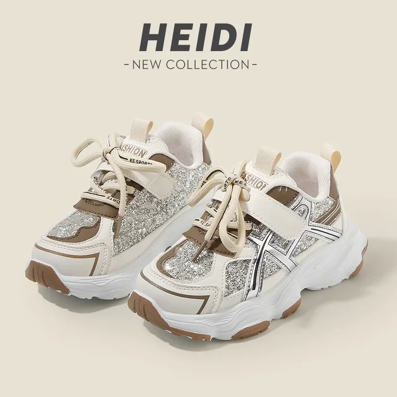 

Весенне-осенние детские туфли для папы со шнуровкой спереди, блестки, кроссовки в полоску на мягкой подошве для девочек, нейтральные повседневные туфли на липучке для мальчиков