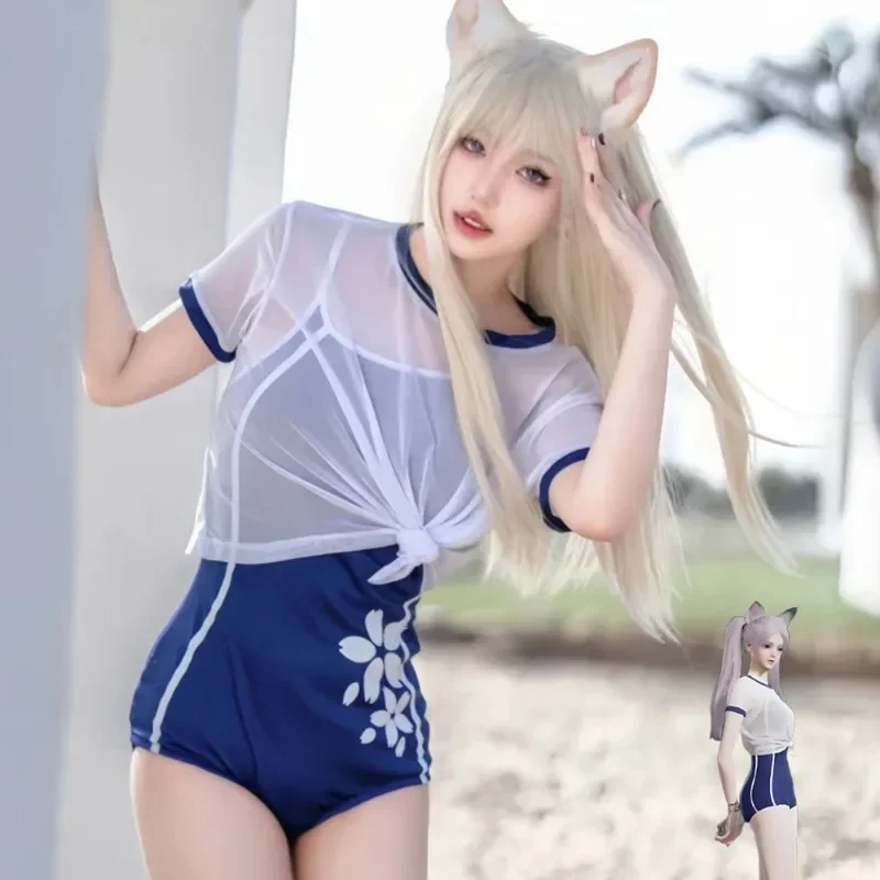 

Game Naraka Bladepoint Cosplay Costume Tsuchimikado Kurumi Beach Swimsuit Summer Party High School Swimwear Outfit Cos Gathering