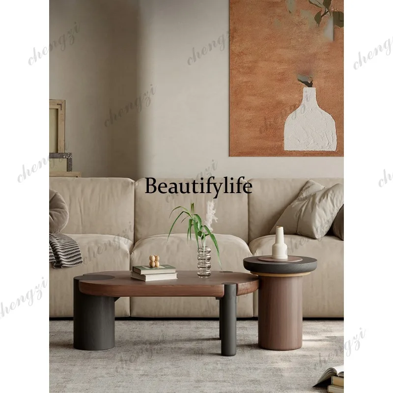 Modern light luxury coffee table oval living room home walnut fashion trend modern simplicity