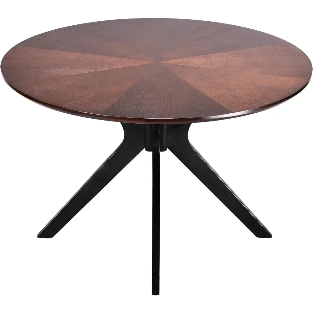 L # Round Dining Table Can Accommodate 4-6 People, Kitchen Dining Table Round Solid Wood Dining Table With Intersecting Base