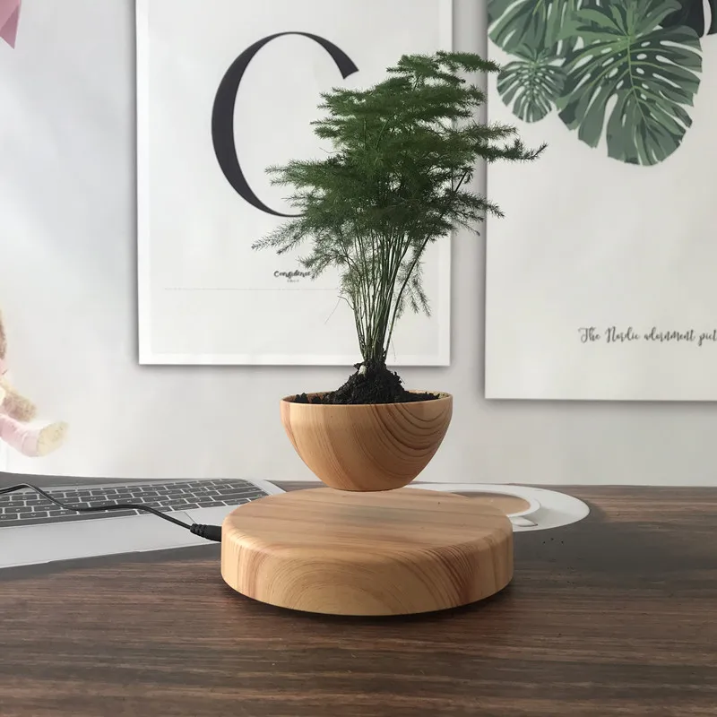 Zwevende Bloempot Ronde Basis Drijvende Plant Pot Magnetische Levitatie Bonsai Planter Roterende Kamer Decor Kerstcadeau