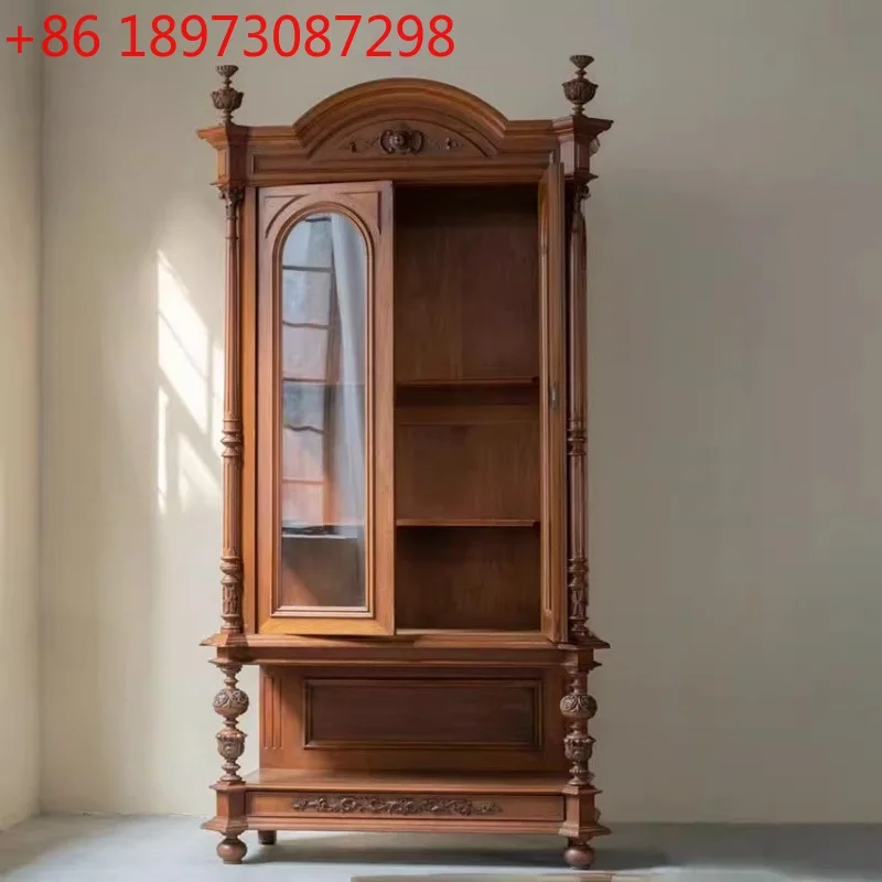 

Видержанный винный шкаф из цельного дерева в американском стиле, французский винтажный настенный стеклянный шкаф-витрина